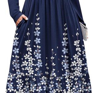 Women Plus Size Long Sleeve Maxi Dress with Pockets Floral Tiered Casual